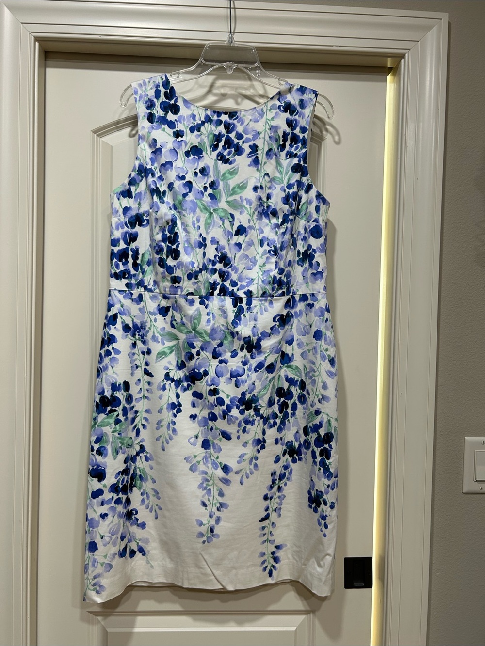 Talbots White Midi Dress with Blue and Green Floral Print